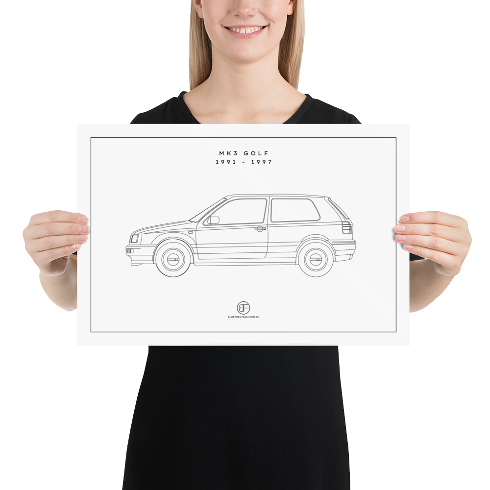 Golf MK3 Sideview Poster Blueprint Fashion EU