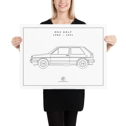 Golf MK2 Sideview Poster Blueprint Fashion EU