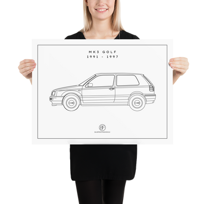 Golf MK3 Sideview Poster Blueprint Fashion EU