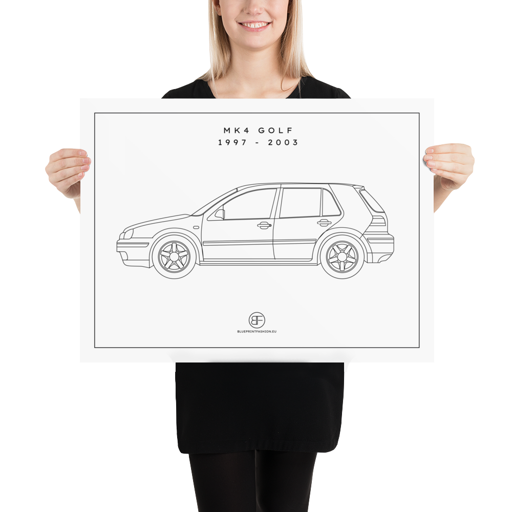 Golf MK4 Sideview Poster Blueprint Fashion EU