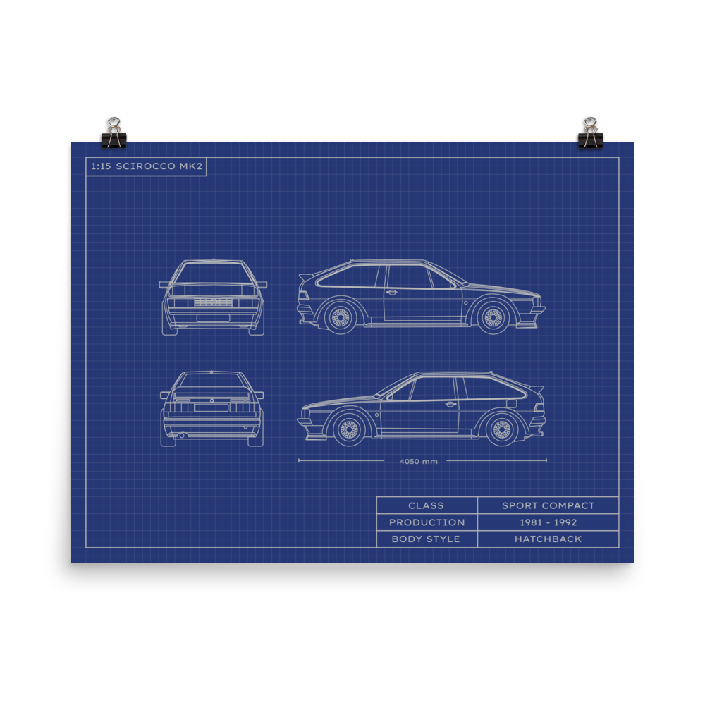 Scirocco MK2 1:15 Scale Blueprint Poster Without Frame Blueprint Fashion EU