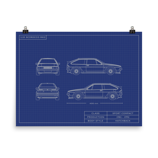 Scirocco MK2 1:15 Scale Blueprint Poster Without Frame Blueprint Fashion EU