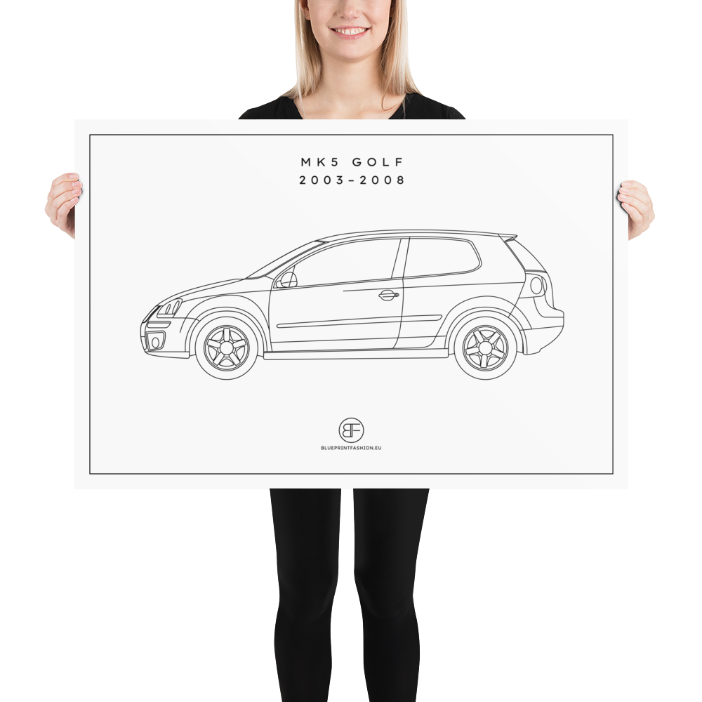 Golf MK5 Sideview Poster Blueprint Fashion EU