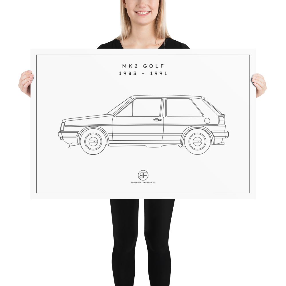 Golf MK2 Sideview Poster Blueprint Fashion EU