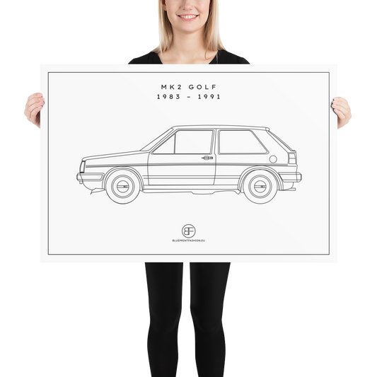 Golf MK2 Sideview Poster Blueprint Fashion EU