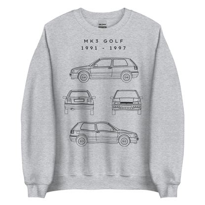 Golf MK3 Blueprint Unisex Sweatshirt Blueprint Fashion EU