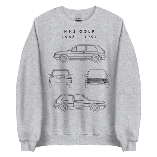 Golf Mk2 Blueprint Unisex Sweatshirt Blueprint Fashion EU