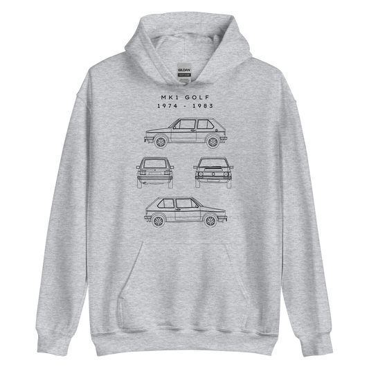 Golf MK1 Blueprint Unisex Hoodie Blueprint Fashion EU