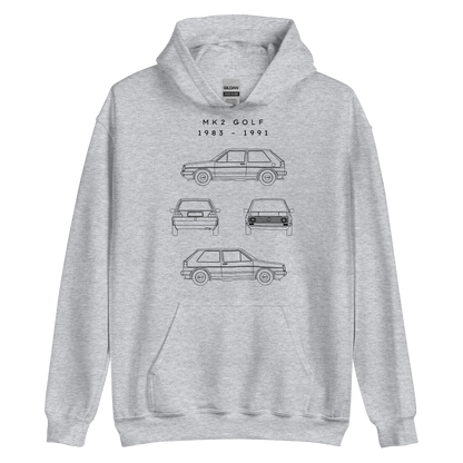 Golf MK2 Blueprint Unisex Hoodie Blueprint Fashion EU