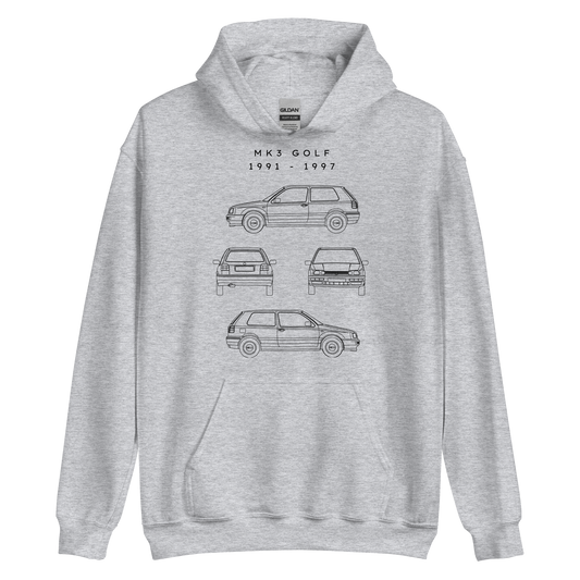 Golf MK3 Blueprint Unisex Hoodie Blueprint Fashion EU