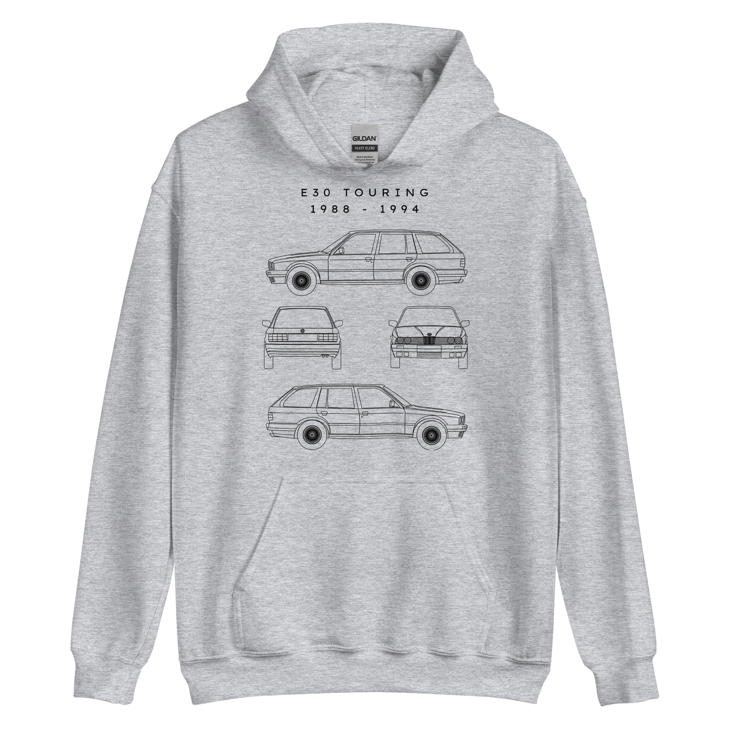 E30 Touring Blueprint Unisex Hoodie Blueprint Fashion EU