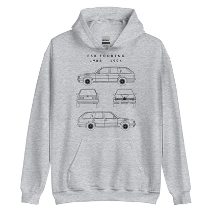 E30 Touring Blueprint Unisex Hoodie Blueprint Fashion EU