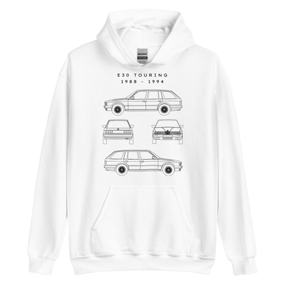 E30 Touring Blueprint Unisex Hoodie Blueprint Fashion EU